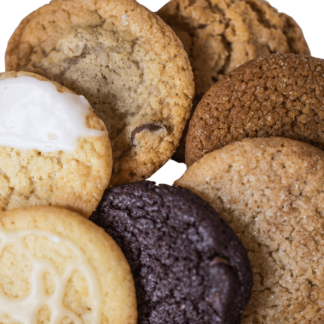 closeup of variety of gourmet cookies included in cookie of the month club subscription service