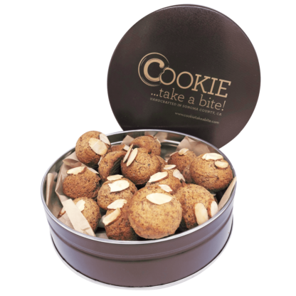 vegan almond roll cookie tin