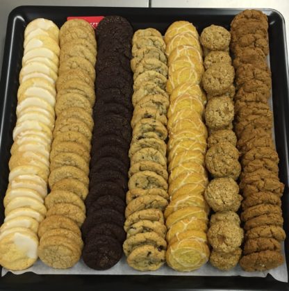 tray of assorted cookies on display