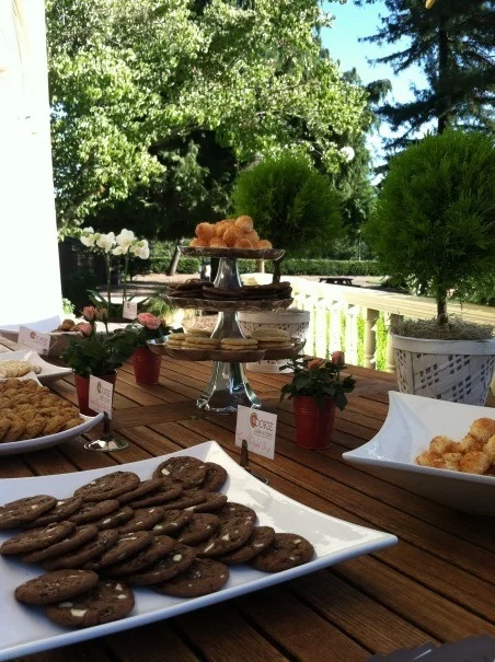 decorative display of cookies at a wedding dessert table