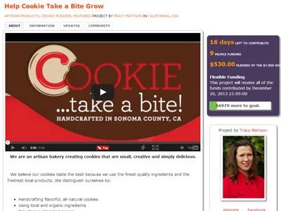 screenshot of announcement of COOKIE...take a bites crowd funding push