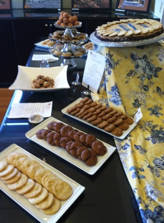 decorative display of cookies at a wedding dessert table