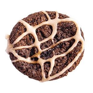 chocolate cookie with swirls of frosting on top