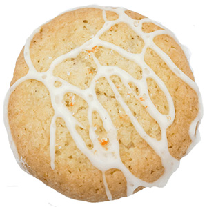 sugar cookie with orange vanilla icing swirled on top 