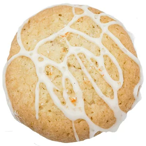 sugar cookie with orange vanilla icing swirled on top
