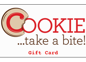 gift card graphic with cookie take a bite logo