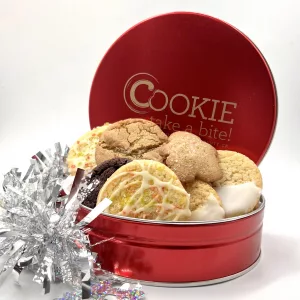 Cookie Tin with holiday bow