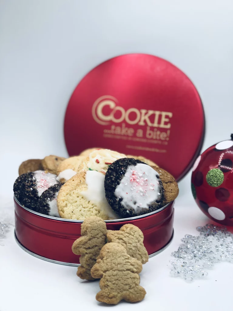 cookies included in COOKIE...take a bite! holiday variety premium cookie tin