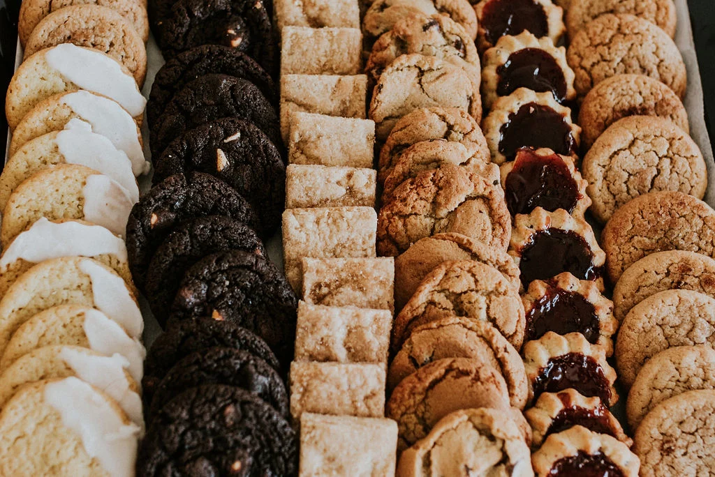 tray of assorted cookies on display