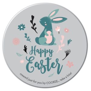 Easter Cookie tin with bunny and "Happy Easter" graphic