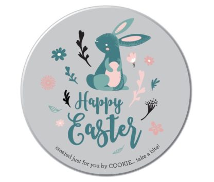 Easter Cookie tin with bunny and "Happy Easter" graphic