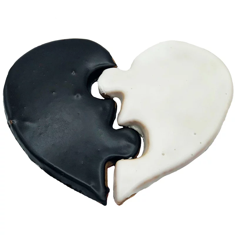 heart shaped black and white cookie