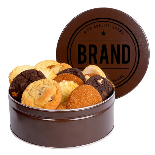 custom labeled corporate cookie gift tin