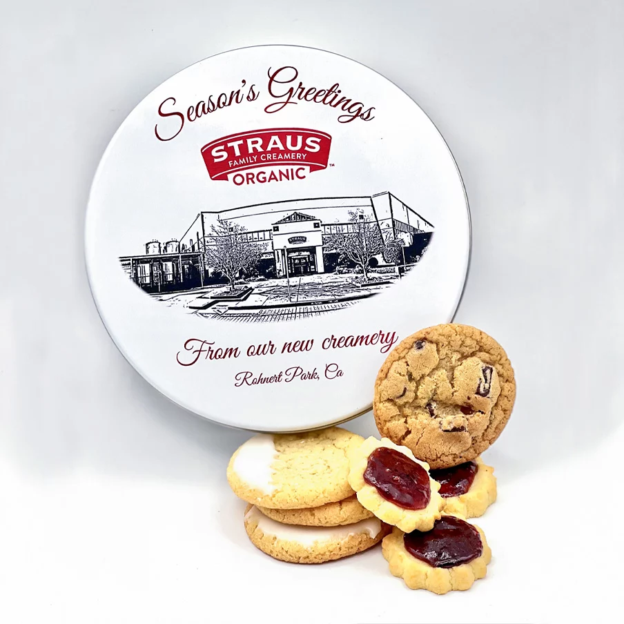 corporate cookie gift tin from Strauss creamery