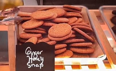 A display tray of ginger honey snap cookies