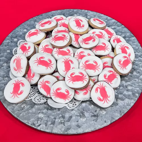 custom printed cookies for a crab feed