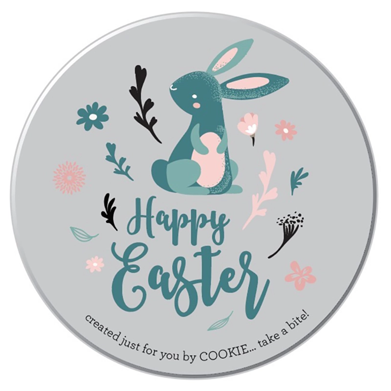 Easter Cookie tin with bunny and "Happy Easter" graphic