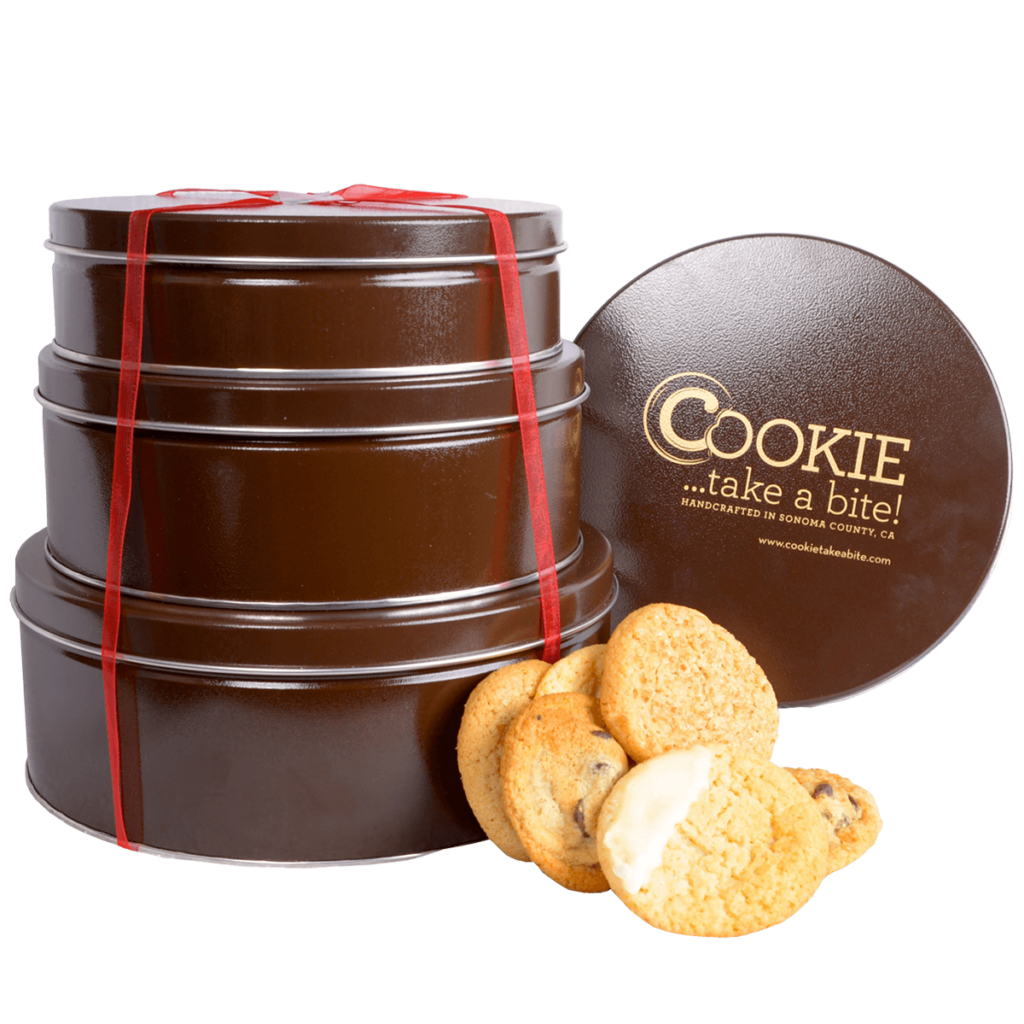cookie tower tins make great holiday gifts for friends, family, and corporate clients