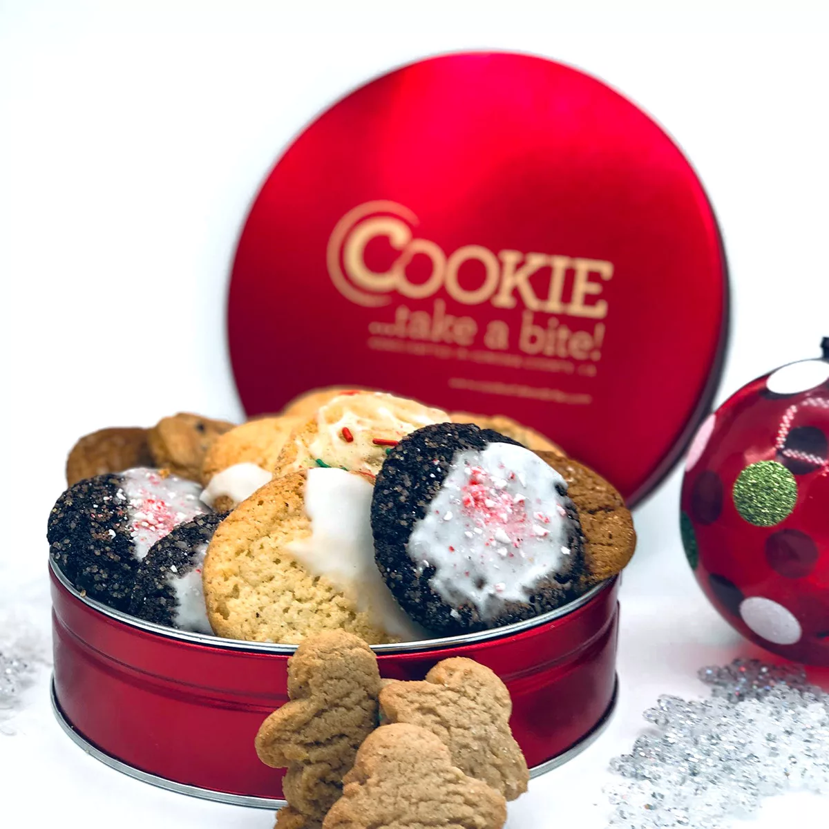 A premium holiday cookie gift tin, with over 30 all natural cookies in seasonal flavors.